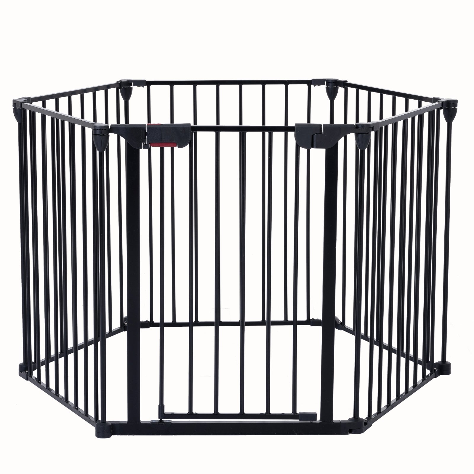KFX-4219837 150-Inch Adjustable Safety Gate with Walk-Through Door for Pets and Kids, Metal Enclosure for Fireplaces and Play Areas
