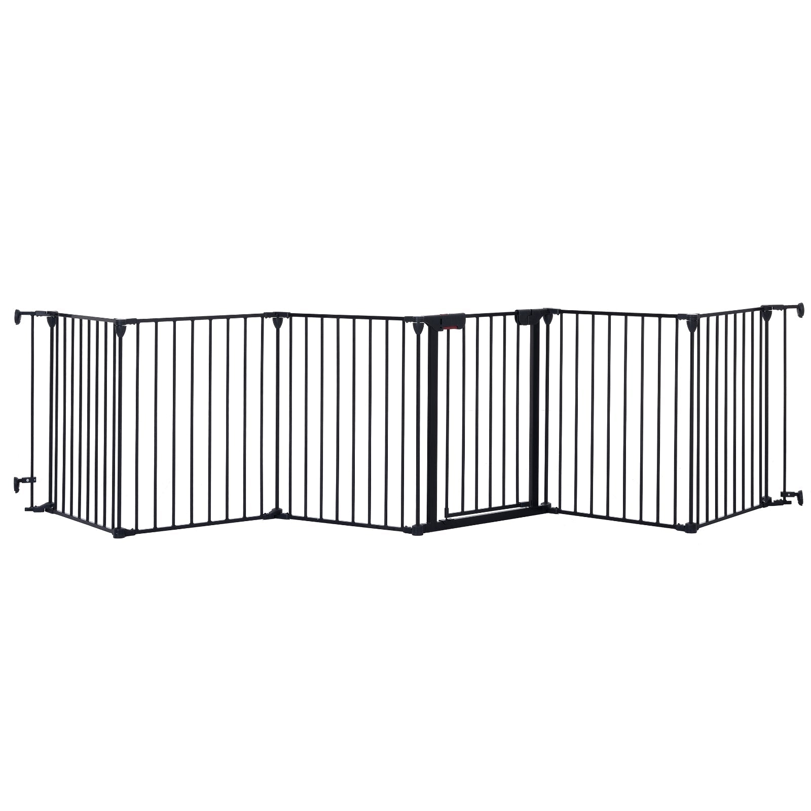 KFX-4219837 150-Inch Adjustable Safety Gate with Walk-Through Door for Pets and Kids, Metal Enclosure for Fireplaces and Play Areas
