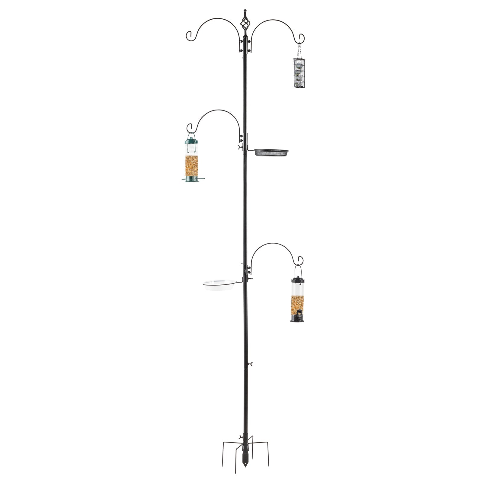 KFX-4220349 93-Inch Black Metal Bird Feeding Station with Four Hooks and Water Bowl
