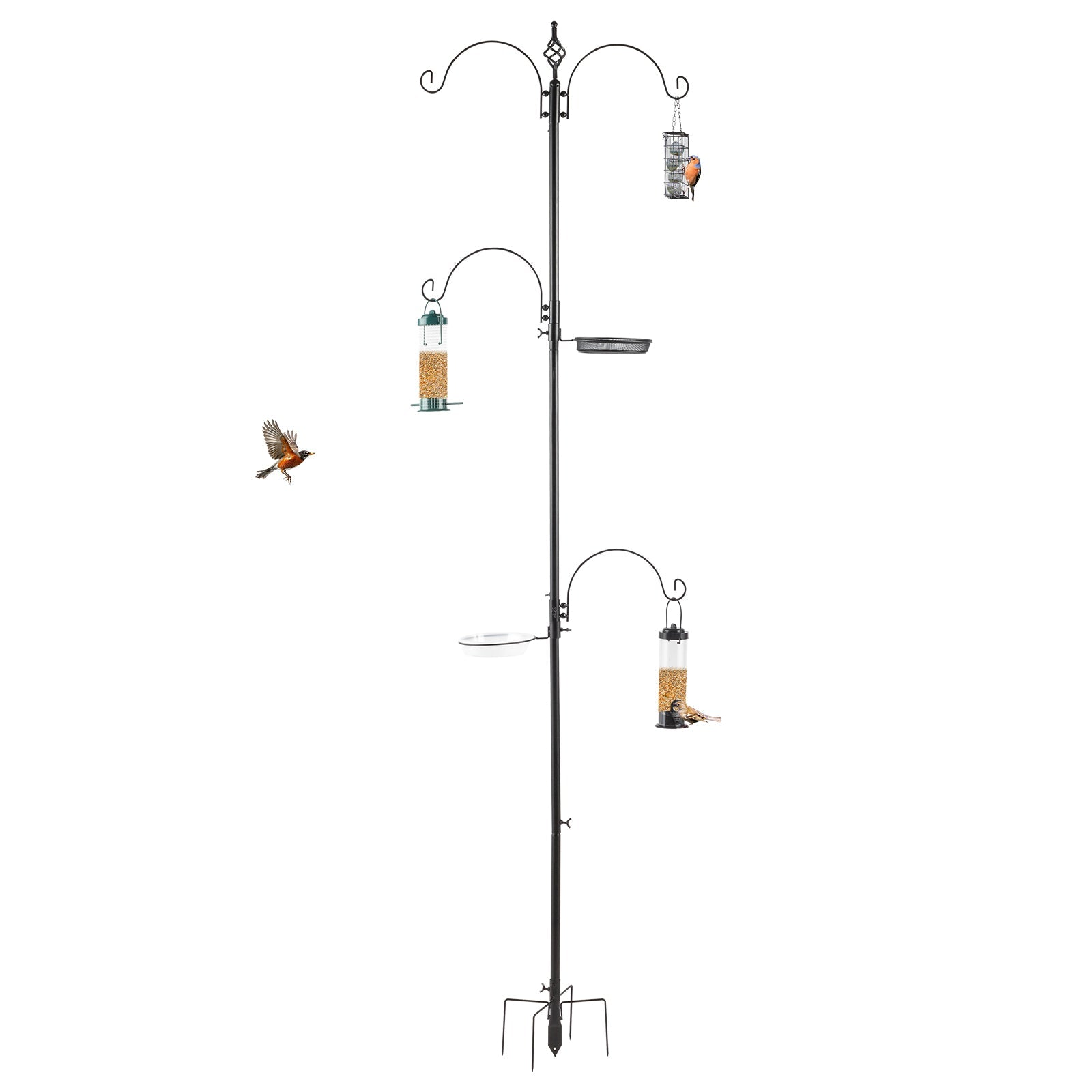 KFX-4220349 93-Inch Black Metal Bird Feeding Station with Four Hooks and Water Bowl