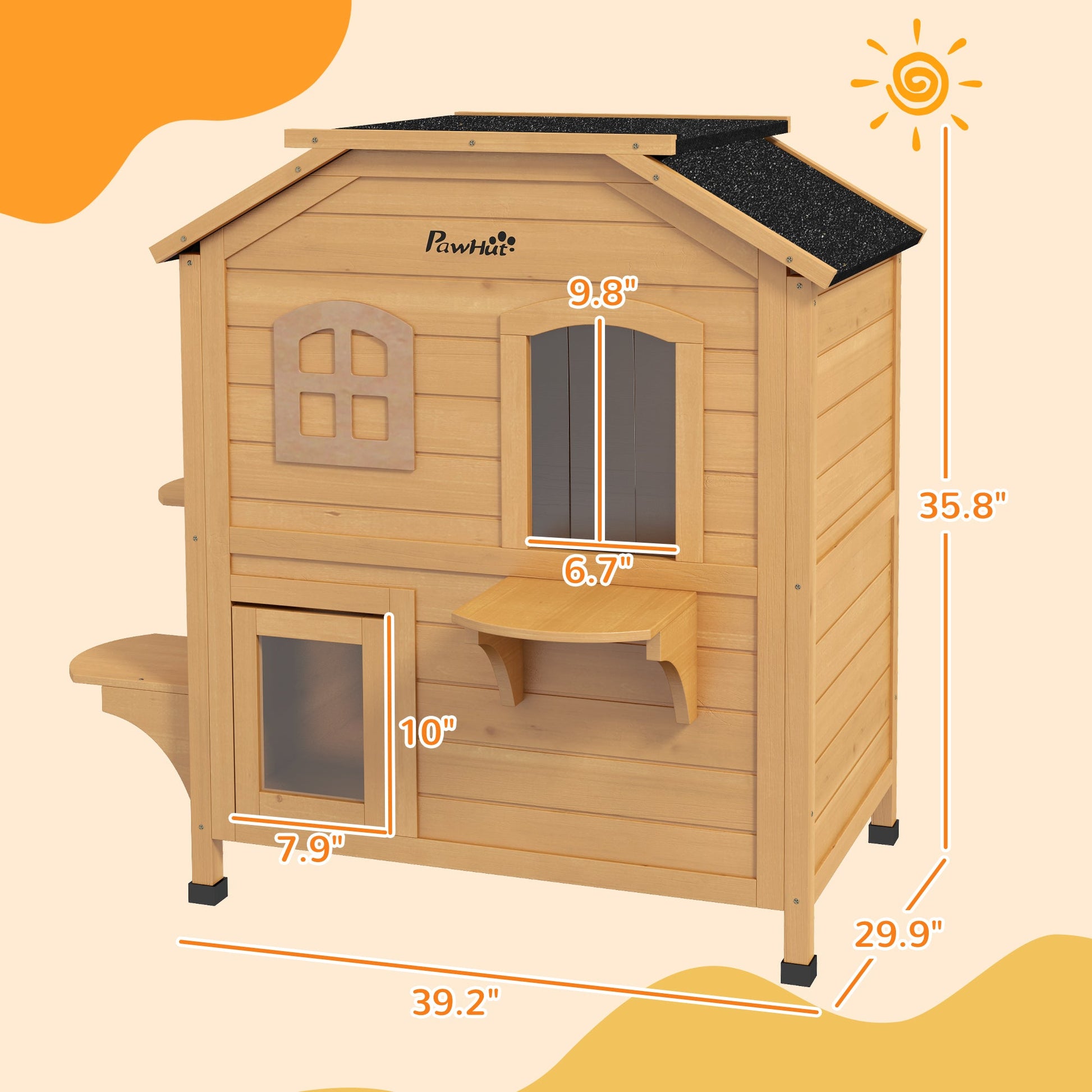 KFX-4220605 2-Story Weatherproof Wooden Cat House with Multiple Entrances and Jumping Platforms