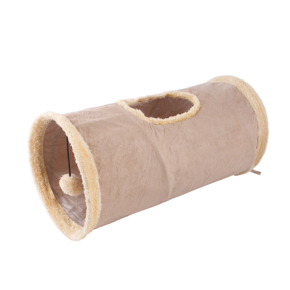 KFX-4221629 Packable Folding Suede Cat Channel Toy in Khaki and Grey