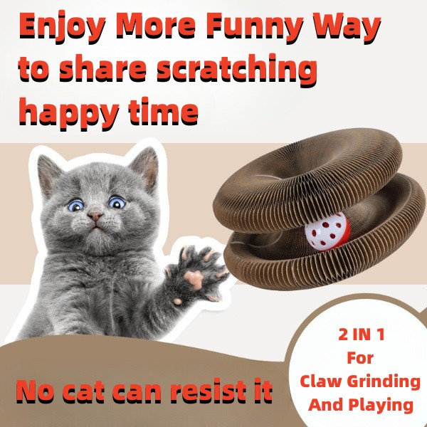KFX-4222525 Interactive Foldable Cat Scratch Board with Bell – Corrugated Paper Cat Climbing Toy