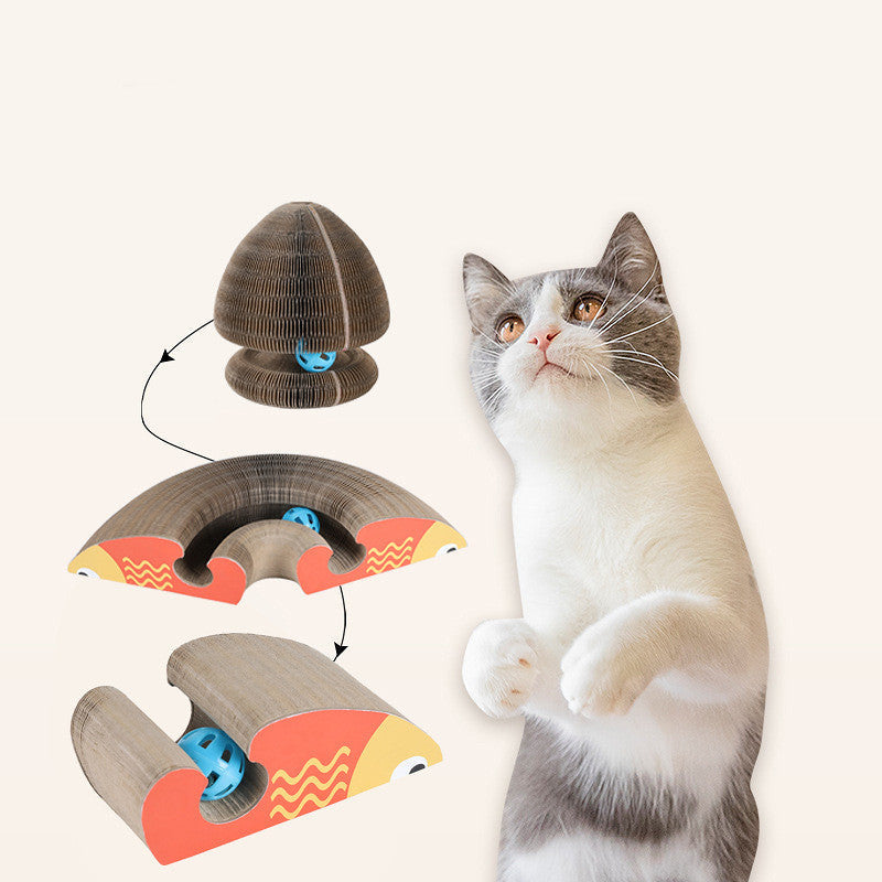 KFX-4222525 Interactive Foldable Cat Scratch Board with Bell – Corrugated Paper Cat Climbing Toy