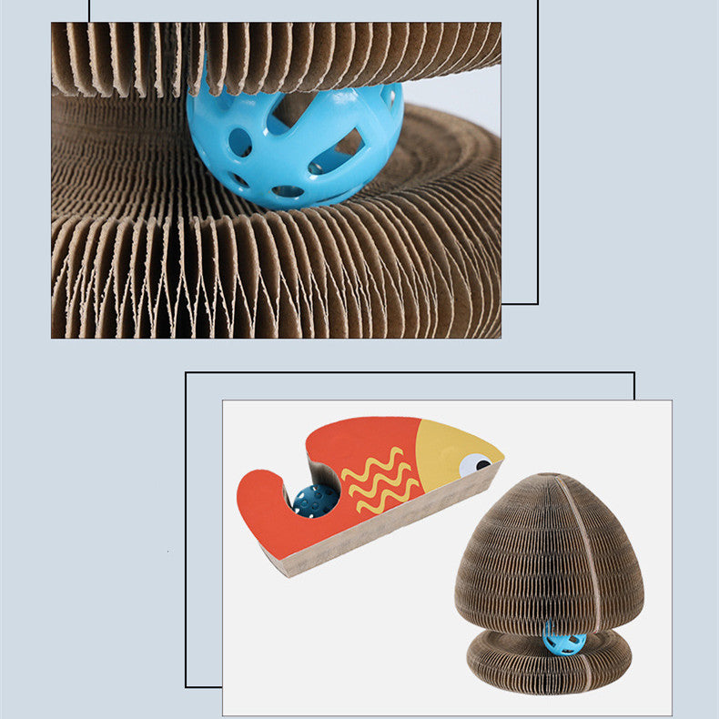 KFX-4222525 Interactive Foldable Cat Scratch Board with Bell – Corrugated Paper Cat Climbing Toy