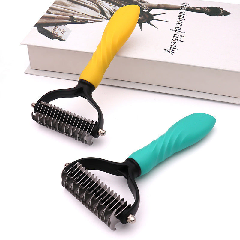 KFX-4223805 Pet Grooming Tool for Cats & Dogs - Hair Shedding & Dematting Comb with Ergonomic Grip, Stainless Steel Teeth