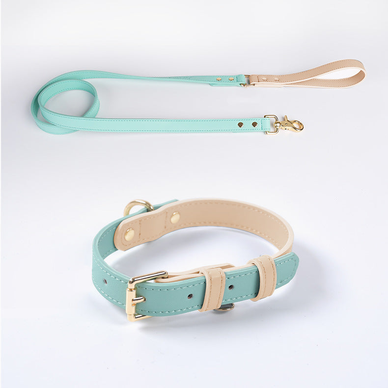 KFX-4226109 Leather Pet Dog Leash and Collar Set for Small, Medium, and Large Dogs