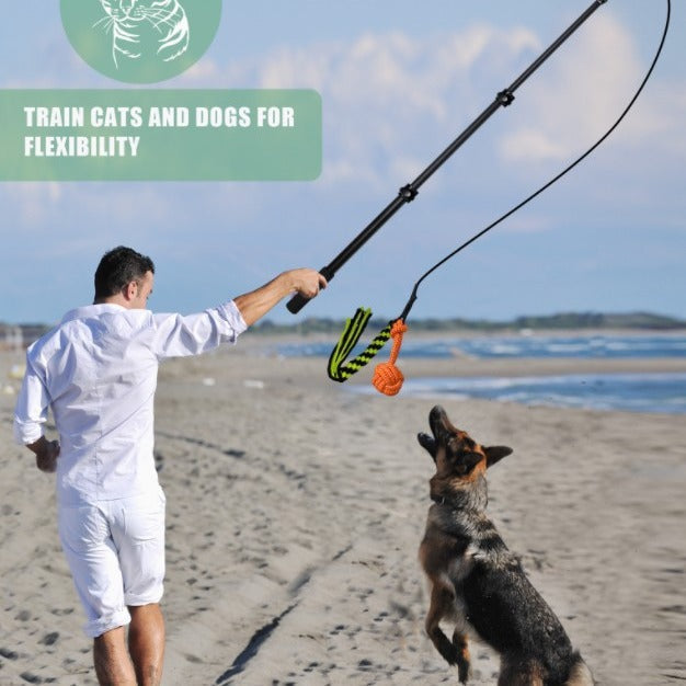 KFX-4227133 Retractable Dog Training Stick with Non-Slip Handle and Replaceable Toys