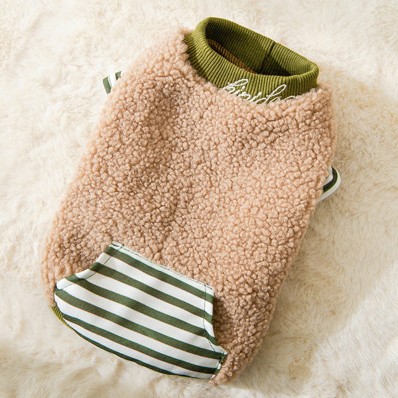 KFX-4230461 Cozy Patchwork Coral Velvet Hoodie for Cats and Dogs in Brown