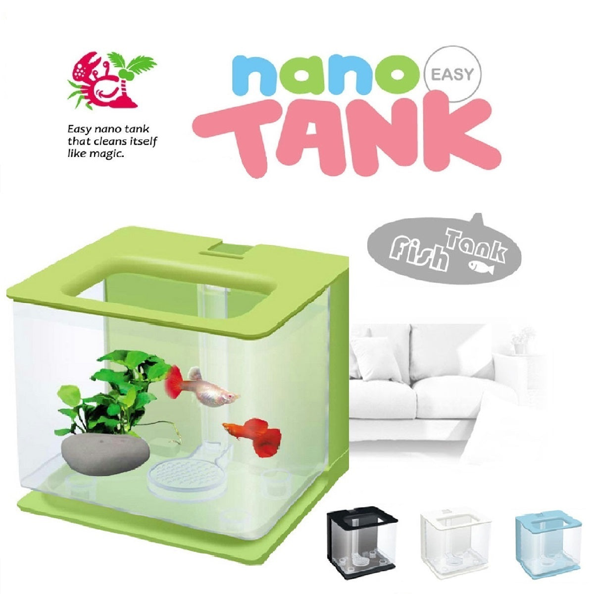 KFX-4231357 Self-Cleaning Mini Fish Tank - 2.5L with Versatile Color Options