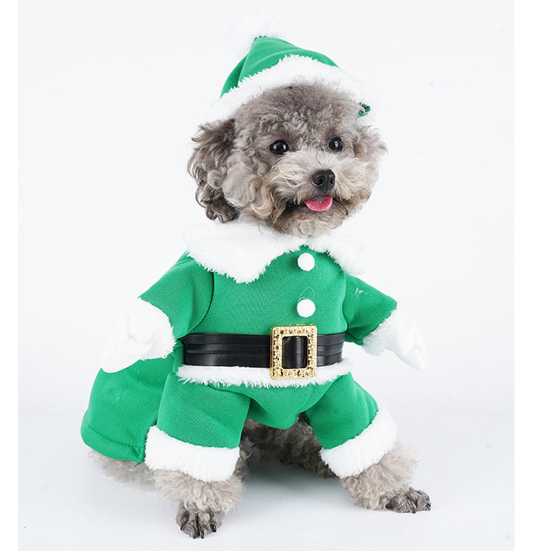 KFX-4233149 Festive Dog Sweatshirt with Hat - Christmas Apparel in Red and Green, Available in Multiple Sizes