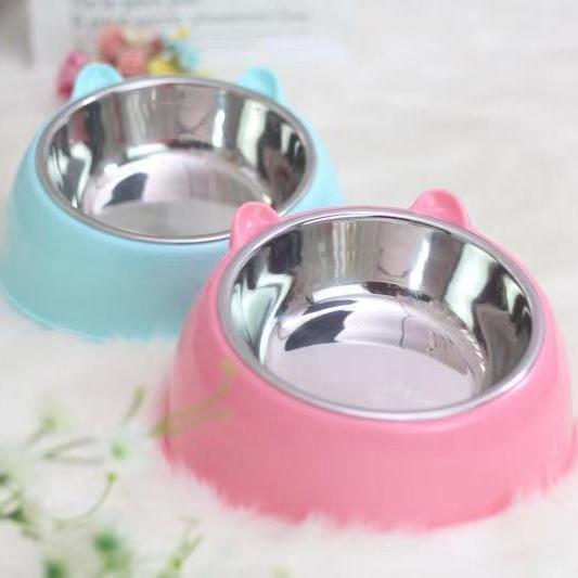 KFX-4234045 Stainless Steel Double Bowl with Neck Guard for Dogs and Cats - Anti-Tip Design