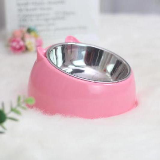 KFX-4234045 Stainless Steel Double Bowl with Neck Guard for Dogs and Cats - Anti-Tip Design