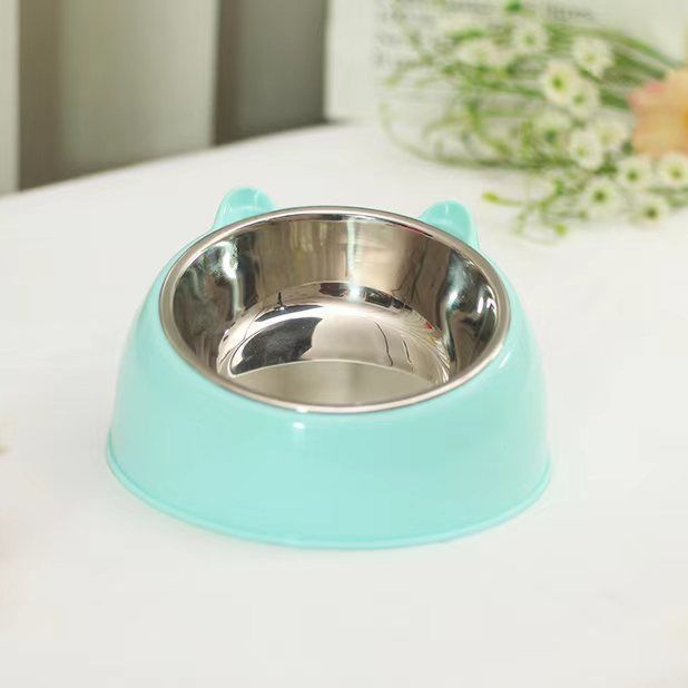 KFX-4234045 Stainless Steel Double Bowl with Neck Guard for Dogs and Cats - Anti-Tip Design