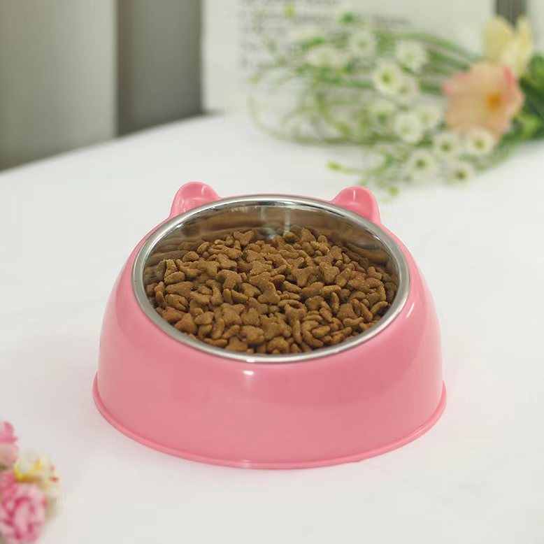 KFX-4234045 Stainless Steel Double Bowl with Neck Guard for Dogs and Cats - Anti-Tip Design
