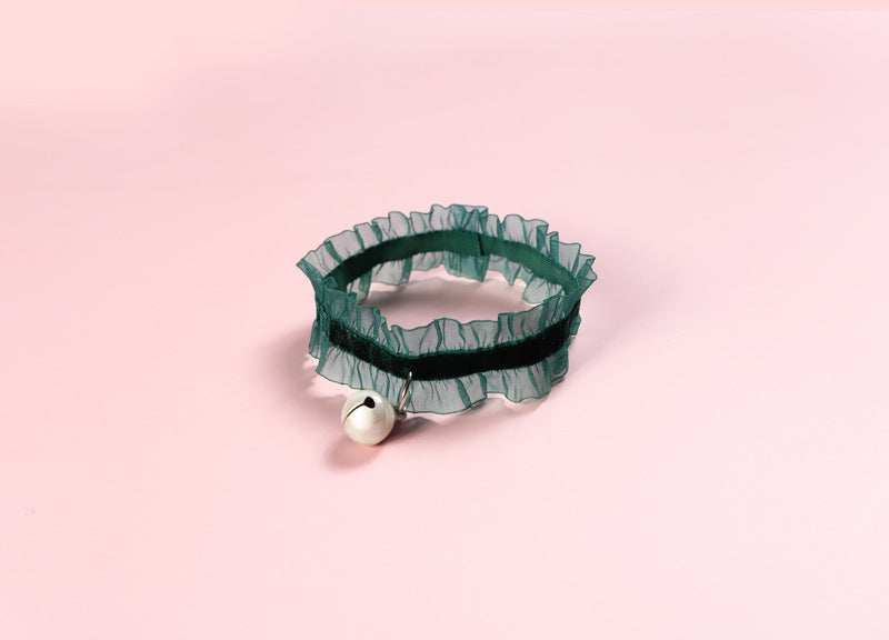 KFX-4235837 Adjustable Velvet Lace Pet Collar with Golden Bell for Cats and Dogs - Insect Repellent Design