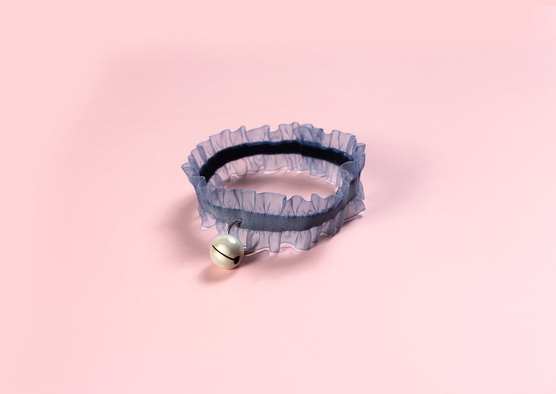 KFX-4235837 Adjustable Velvet Lace Pet Collar with Golden Bell for Cats and Dogs - Insect Repellent Design
