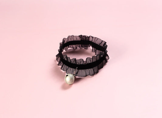 KFX-4235837 Adjustable Velvet Lace Pet Collar with Golden Bell for Cats and Dogs - Insect Repellent Design