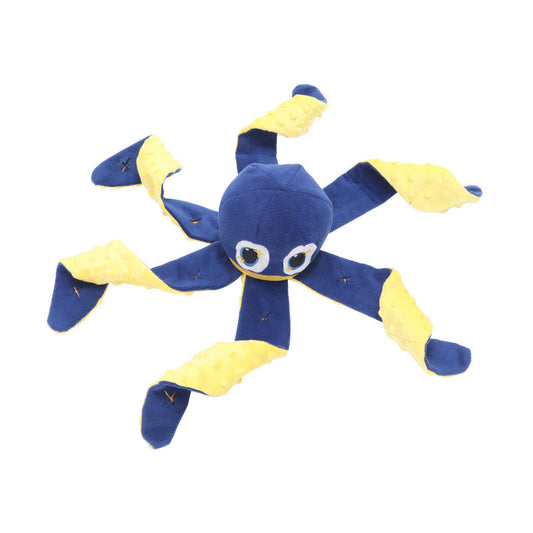 KFX-4236477 Big-Eyed Octopus Dog Toy with Hidden Treats and Sound Feature - Blue Velvet Fabric