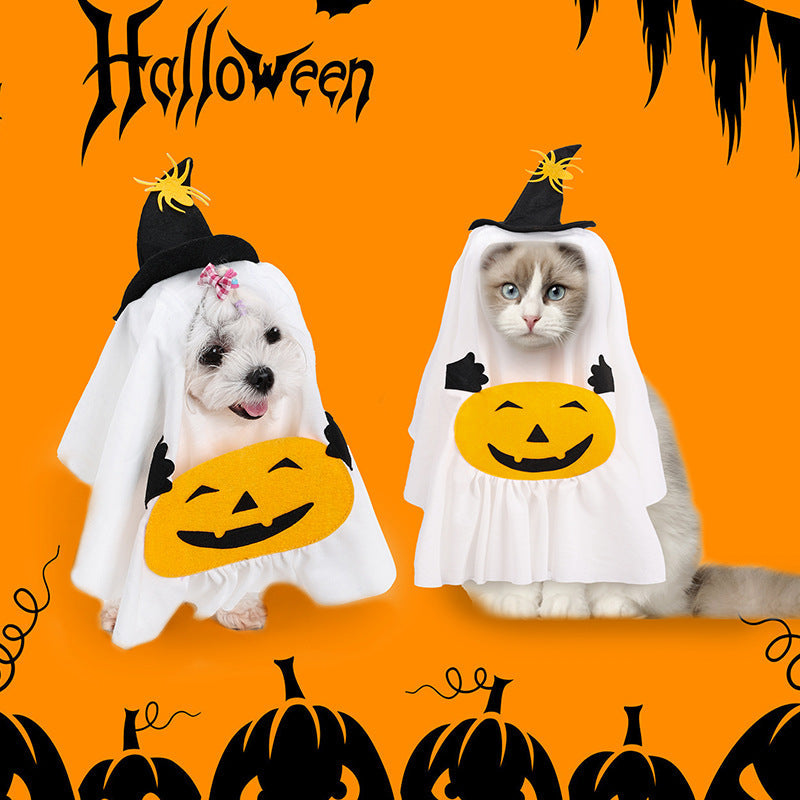 KFX-4238397 Funny Ghost Pumpkin Costume for Dogs – Casual Pet Clothing in White, Sizes S, M, L