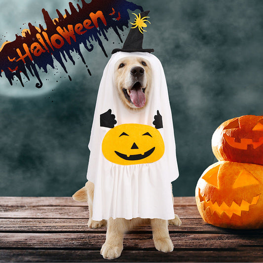 KFX-4238397 Funny Ghost Pumpkin Costume for Dogs – Casual Pet Clothing in White, Sizes S, M, L