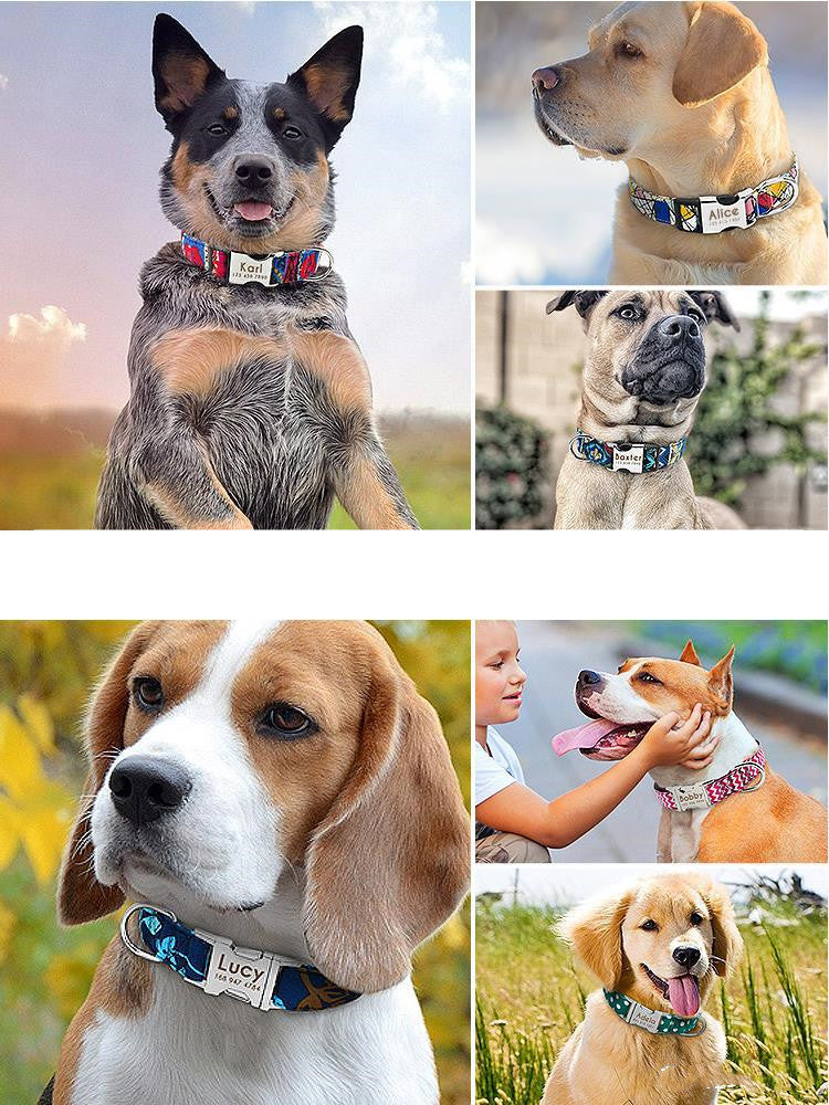 KFX-4239677 Custom Engraved Polyester Dog Collar with Alloy Hardware - Red Polka Dot Design for Large Dogs