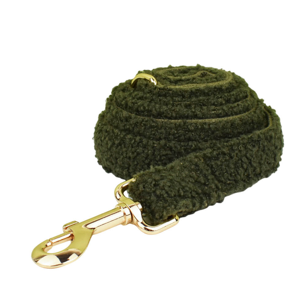 KFX-4239805 Army Green Velvet Four-Piece Pet Collar Set with Leash, Bow, and Vest