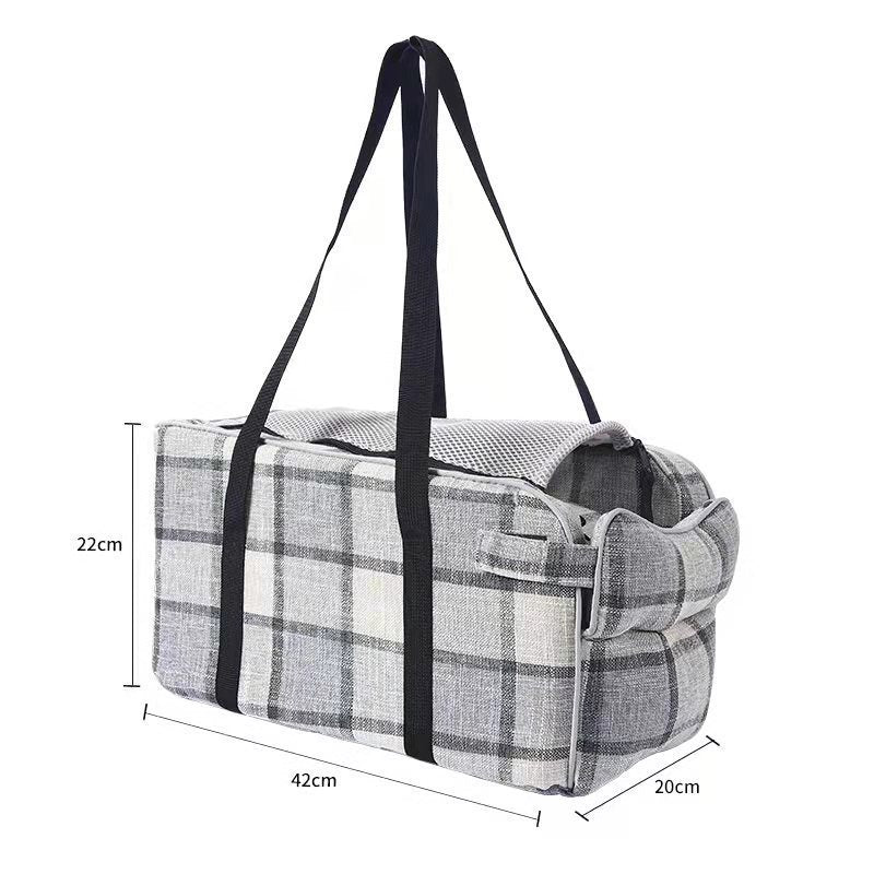 KFX-4240061 Breathable Travel Pet Bag with Mesh Strap and Plaid or Blue Ribbon Design