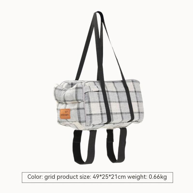 KFX-4240061 Breathable Travel Pet Bag with Mesh Strap and Plaid or Blue Ribbon Design