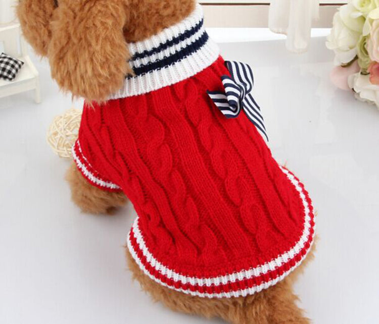 KFX-4241597 Stylish Acrylic Knit Sweater with Bowknot for Dogs - Pug Size Options in Blue and Red