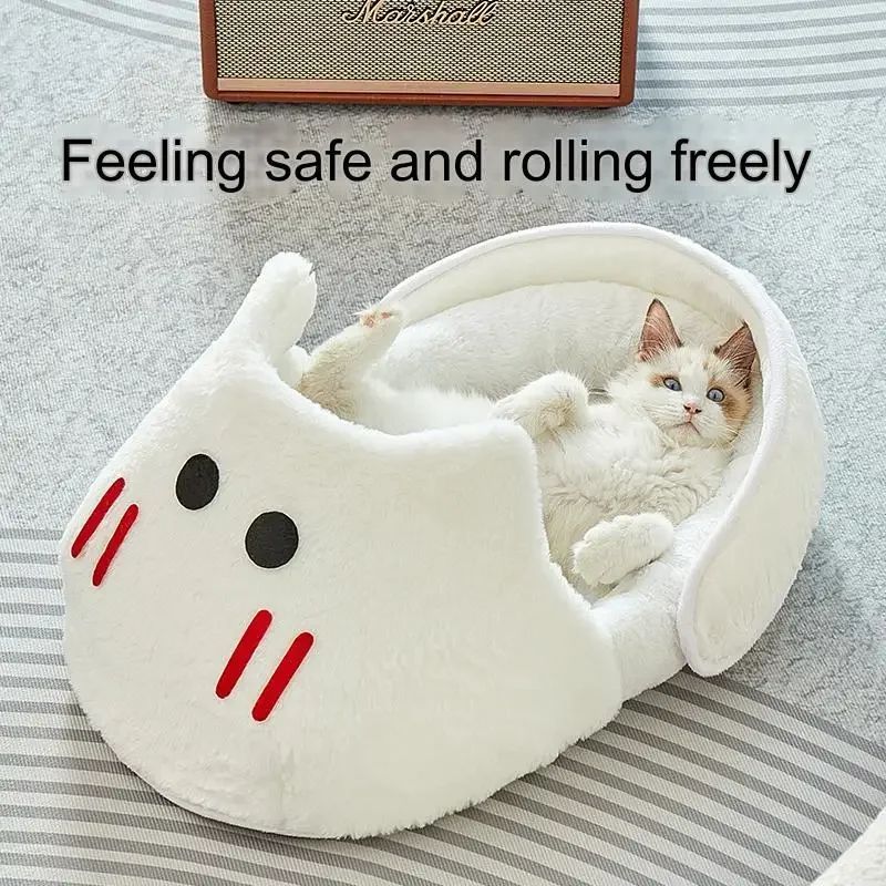 KFX-4243645 Cozy 2-in-1 Plush Cat and Dog Bed with Removable Cover - Round Sleeping Bag Nest