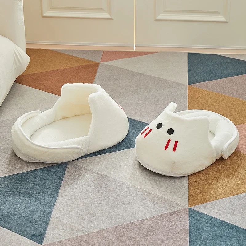 KFX-4243645 Cozy 2-in-1 Plush Cat and Dog Bed with Removable Cover - Round Sleeping Bag Nest