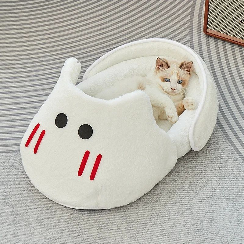 KFX-4243645 Cozy 2-in-1 Plush Cat and Dog Bed with Removable Cover - Round Sleeping Bag Nest