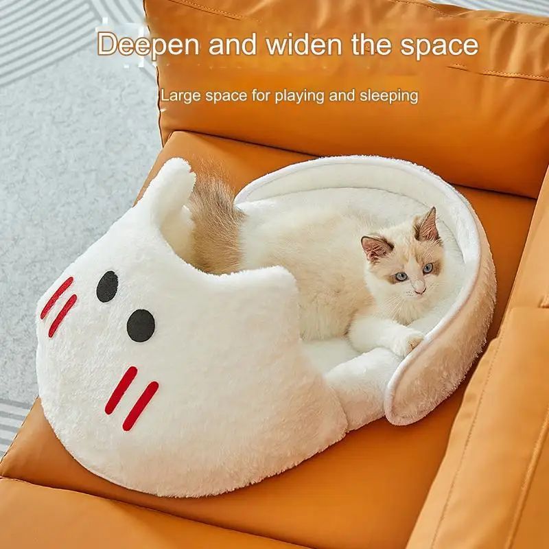 KFX-4243645 Cozy 2-in-1 Plush Cat and Dog Bed with Removable Cover - Round Sleeping Bag Nest
