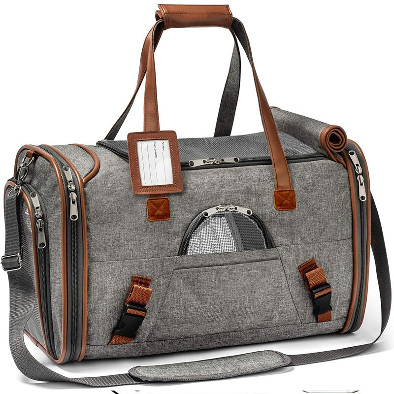KFX-4245821 Large Capacity Waterproof Portable Pet Bag - 20-35L, Medium Soft Oxford Material, Available in Dark Gray, Light Gray, and Rose Red