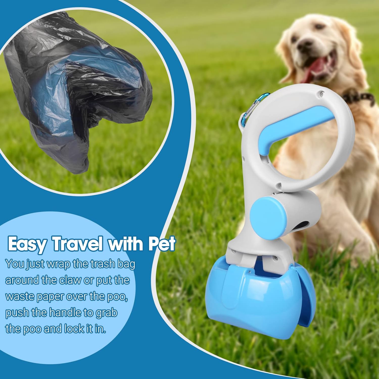 KFX-4246845 Durable Pooper Scooper for Dogs and Cats with Trash Bag Holder, Heavy-Duty ABS Material for Easy Cleanup