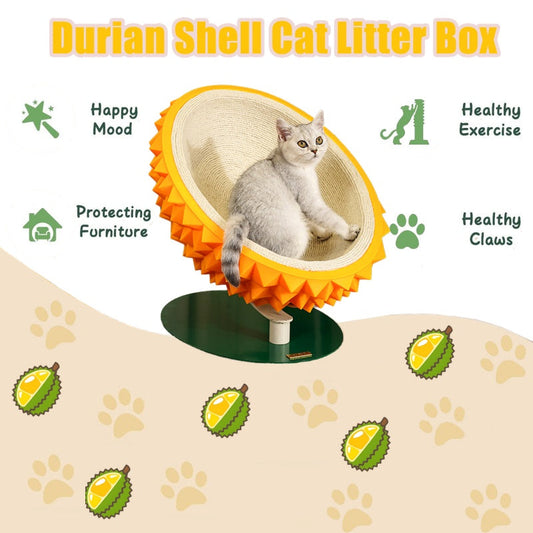 KFX-4247613 Durian Shaped Cat Scratching Bed - 3-in-1 Sisal Rope Scratching Board and Comfortable Resting House for Cat Claw Care