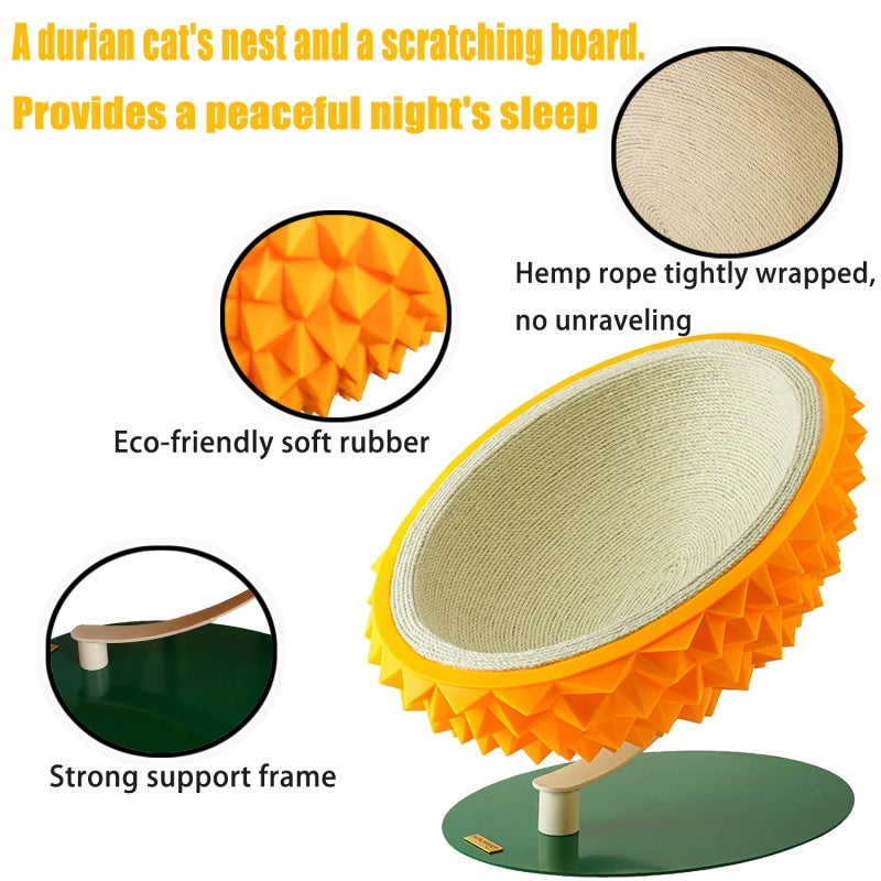 KFX-4247613 Durian Shaped Cat Scratching Bed - 3-in-1 Sisal Rope Scratching Board and Comfortable Resting House for Cat Claw Care