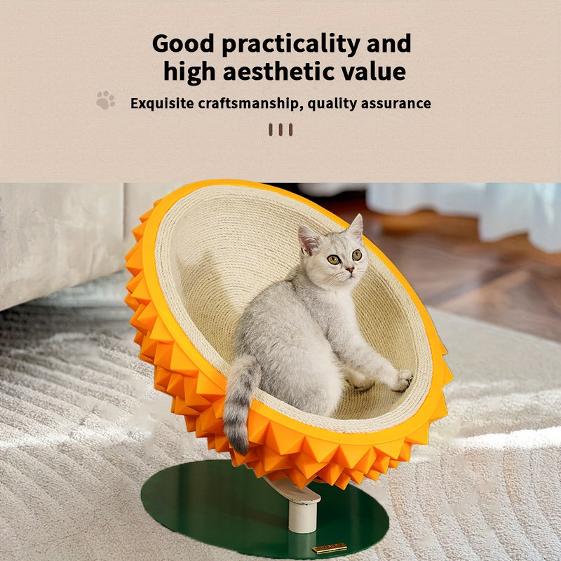 KFX-4247613 Durian Shaped Cat Scratching Bed - 3-in-1 Sisal Rope Scratching Board and Comfortable Resting House for Cat Claw Care