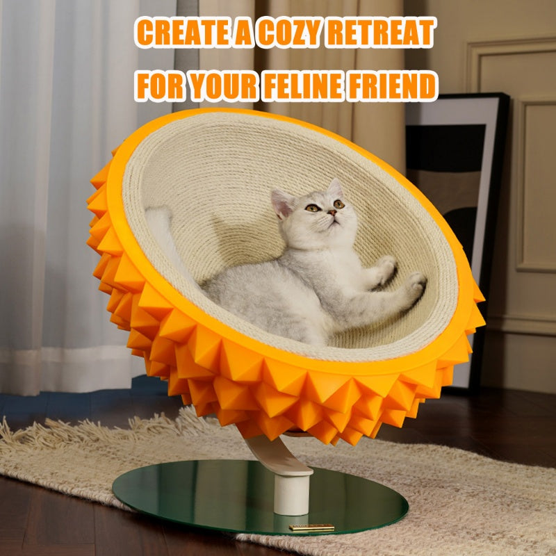 KFX-4247613 Durian Shaped Cat Scratching Bed - 3-in-1 Sisal Rope Scratching Board and Comfortable Resting House for Cat Claw Care