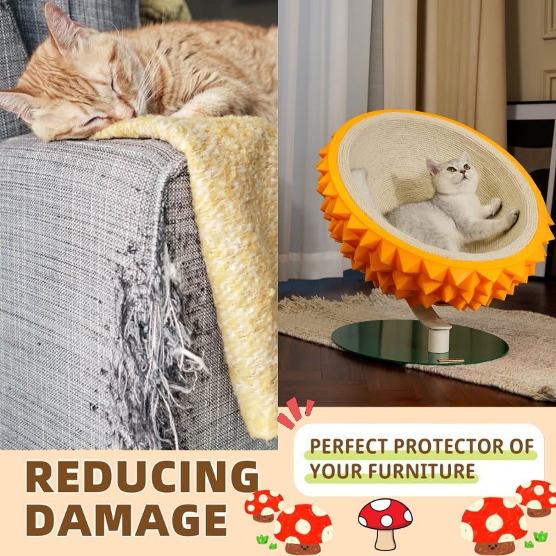 KFX-4247613 Durian Shaped Cat Scratching Bed - 3-in-1 Sisal Rope Scratching Board and Comfortable Resting House for Cat Claw Care