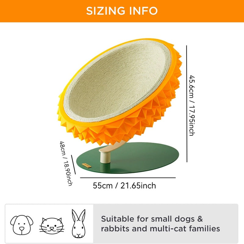 KFX-4247613 Durian Shaped Cat Scratching Bed - 3-in-1 Sisal Rope Scratching Board and Comfortable Resting House for Cat Claw Care