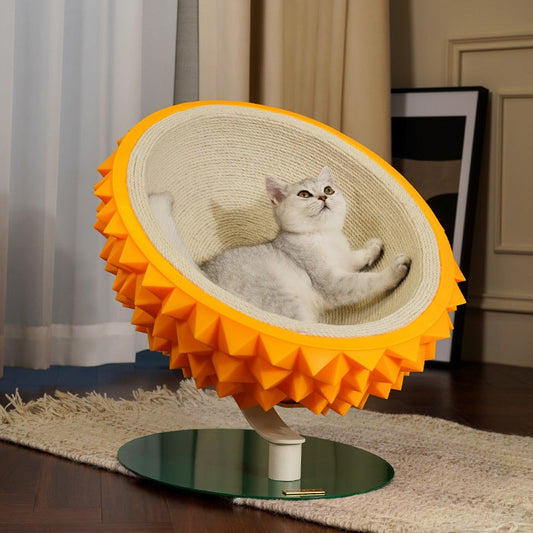 KFX-4247613 Durian Shaped Cat Scratching Bed - 3-in-1 Sisal Rope Scratching Board and Comfortable Resting House for Cat Claw Care