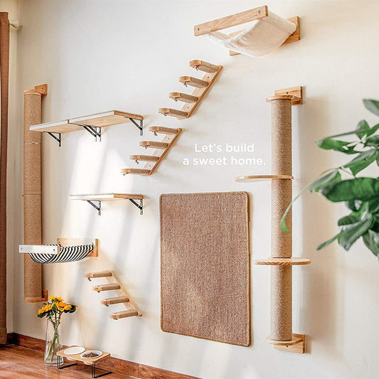 KFX-4247741 Multi-Layer Wooden Cat Wall Ladder - Pine Springboard Stairs for Play and Climbing