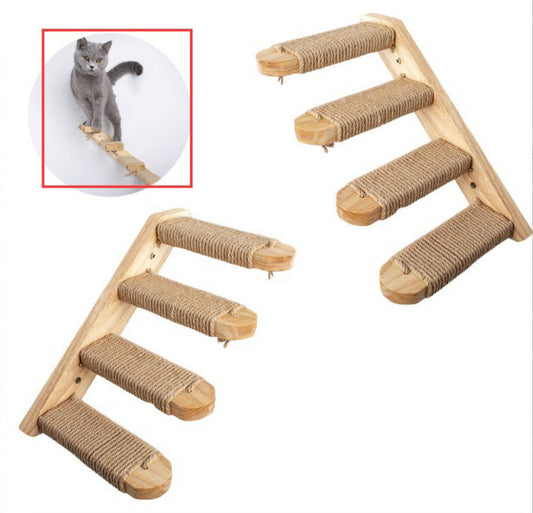 KFX-4247741 Multi-Layer Wooden Cat Wall Ladder - Pine Springboard Stairs for Play and Climbing