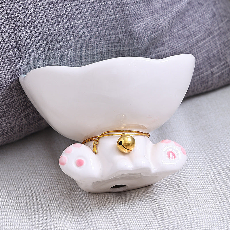 KFX-4249533 Cute Ceramic Cat Bowl with Anti-Tumble Design - Available in Blue, Green, Pink, and Purple