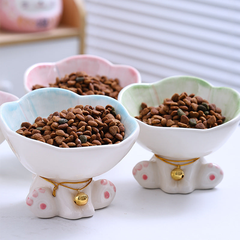 KFX-4249533 Cute Ceramic Cat Bowl with Anti-Tumble Design - Available in Blue, Green, Pink, and Purple