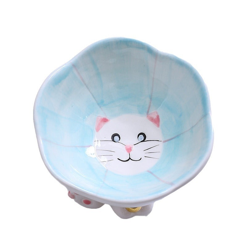 KFX-4249533 Cute Ceramic Cat Bowl with Anti-Tumble Design - Available in Blue, Green, Pink, and Purple