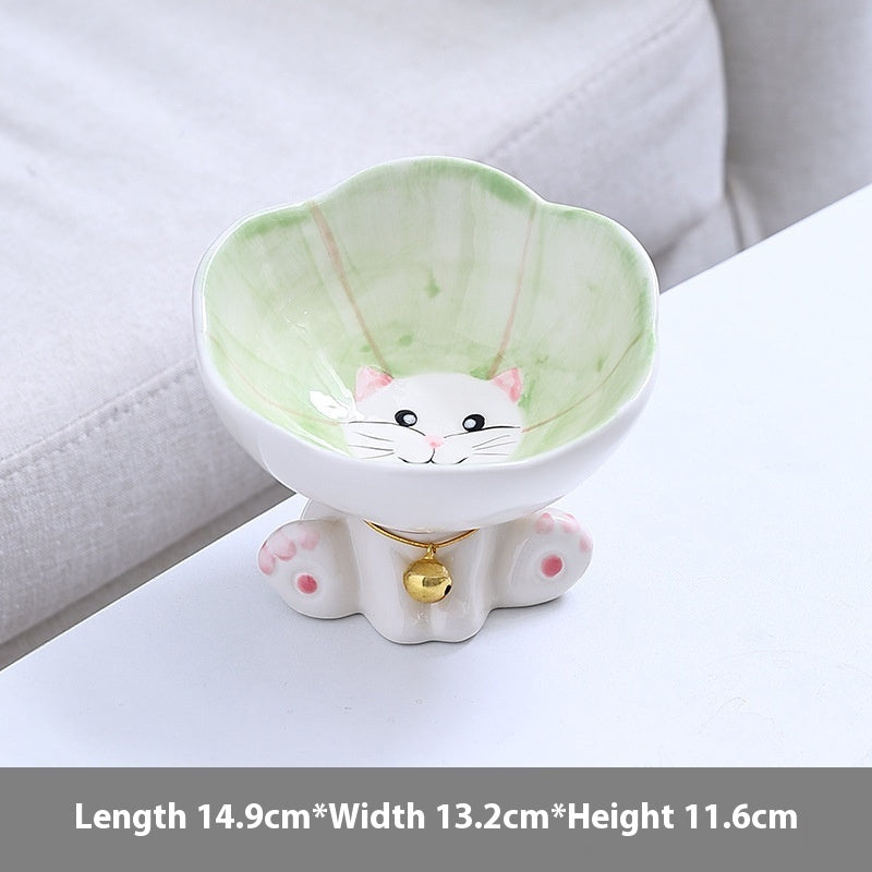 KFX-4249533 Cute Ceramic Cat Bowl with Anti-Tumble Design - Available in Blue, Green, Pink, and Purple
