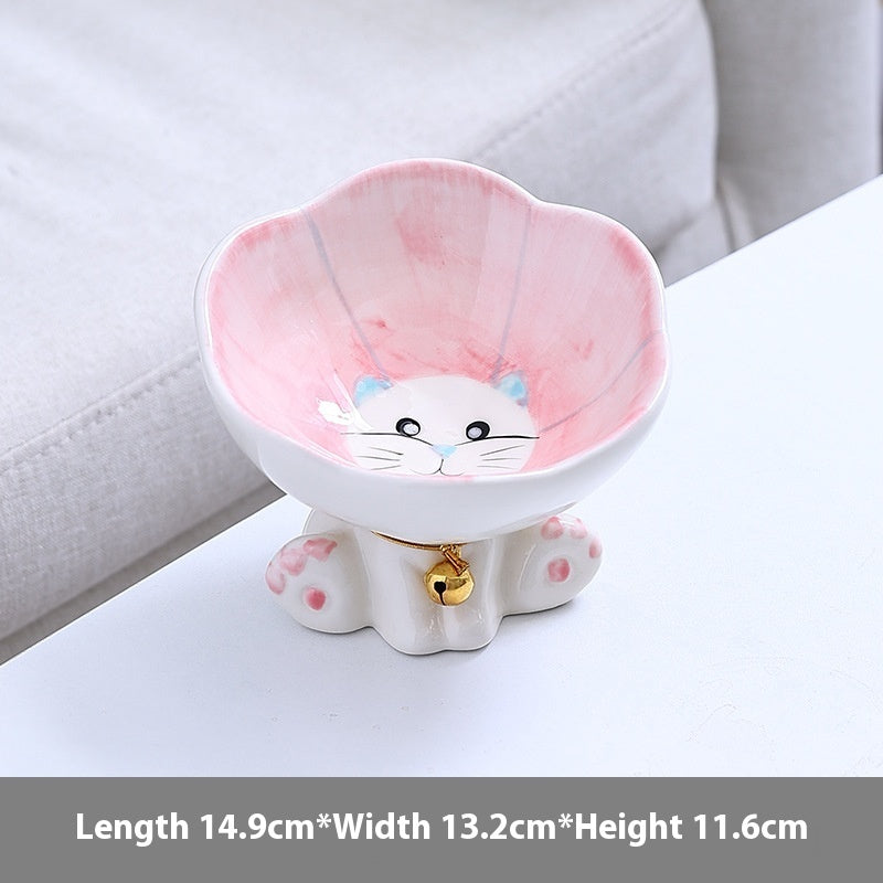 KFX-4249533 Cute Ceramic Cat Bowl with Anti-Tumble Design - Available in Blue, Green, Pink, and Purple